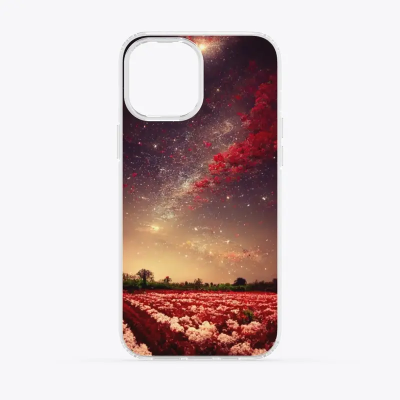 Red Flowers Under Starry Sky